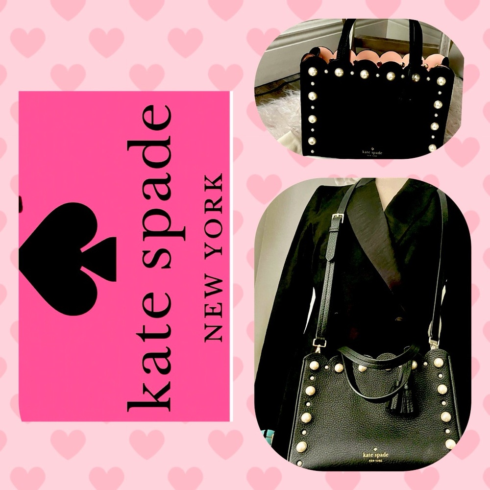 💖Kate Spade Small Crossbody Black Leather Pearl Embellished Bag💖